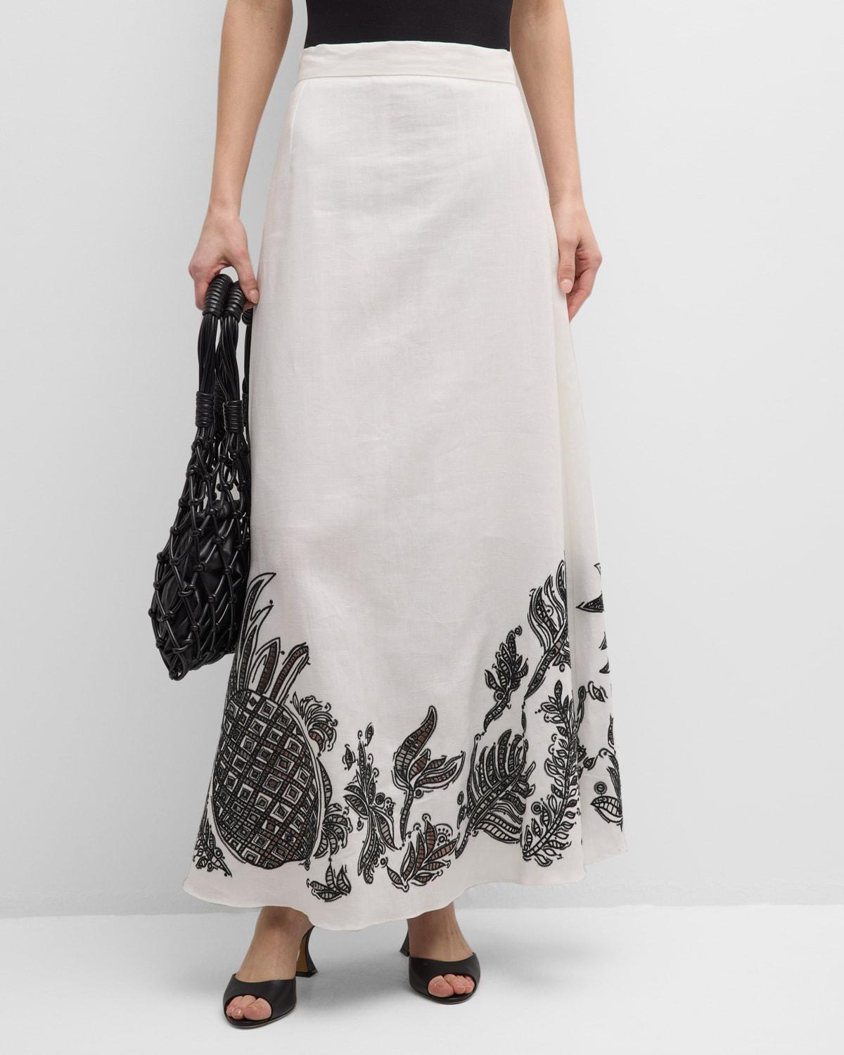 Exquisite Luxury Embroidered Linen Maxi Skirt Product Image