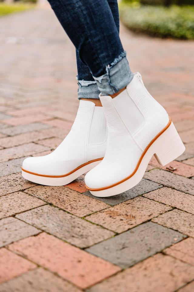 Bold Soul White Chunky Heel Booties Female Product Image