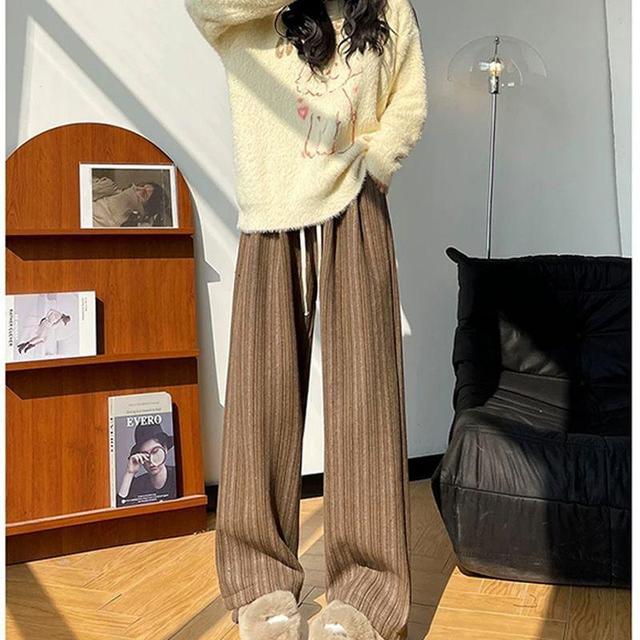 Drawstring Waist Herringbone Wide Leg Pants (Various Designs) Product Image