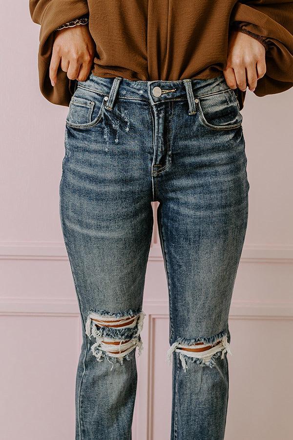 Risen The Sequoia High Waist Distressed Flare in Dark Wash Product Image