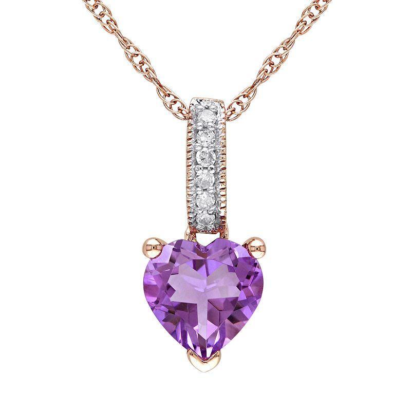 Stella Grace Amethyst and Diamond Accent 10k Rose Gold Heart Pendant Necklace, Womens Purple Product Image