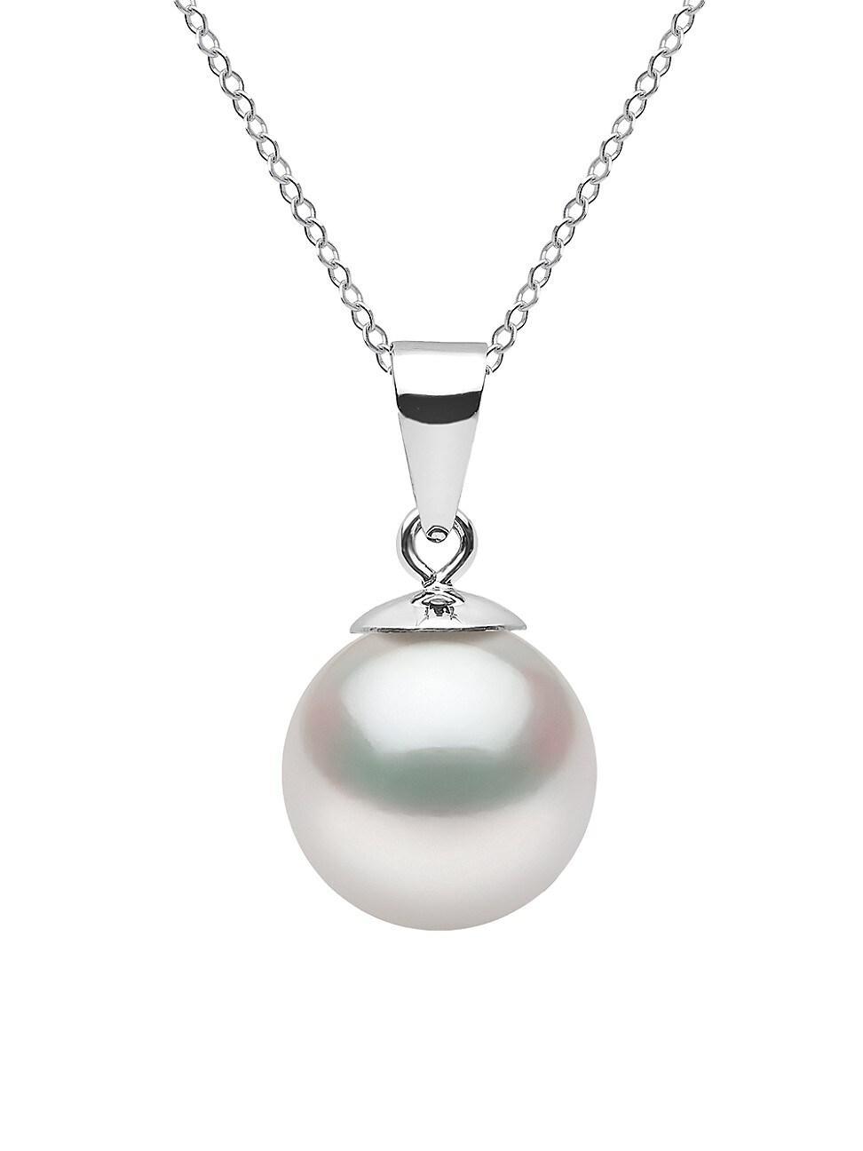 Womens 14K White Gold & 9-10MM White Akoya Cultured Pearl Pendant Necklace Product Image