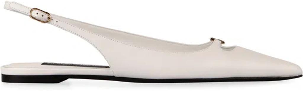 DOLCE & GABBANA Chic Pointy Toe Leather Slingback Pumps In White Product Image