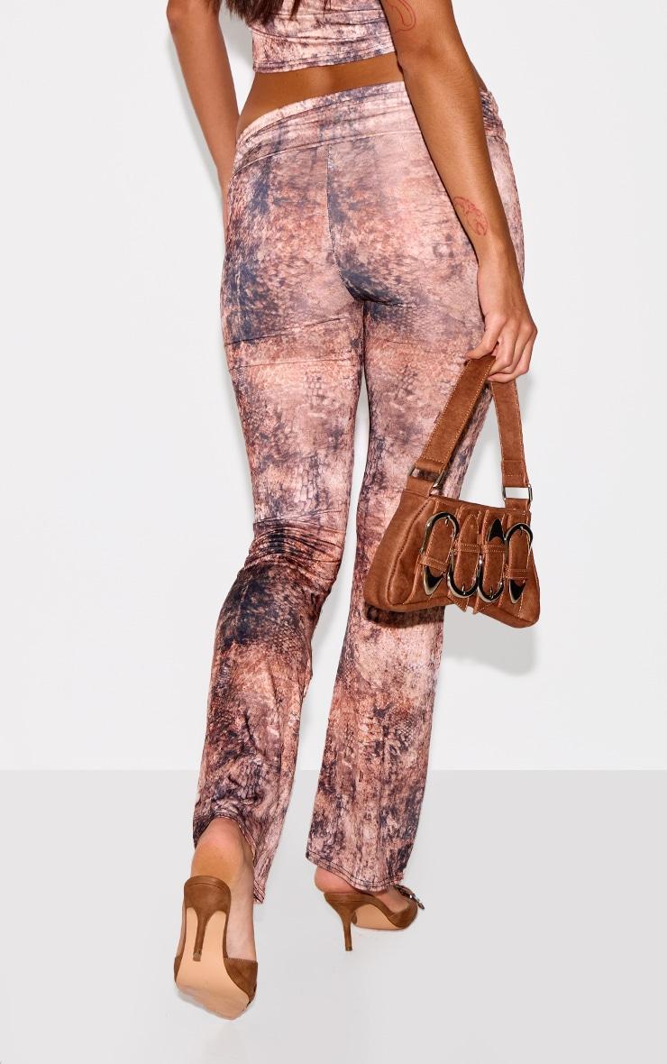 Multi Muted Snake Print Foldover Metal Detail Skinny Flare Pants Product Image