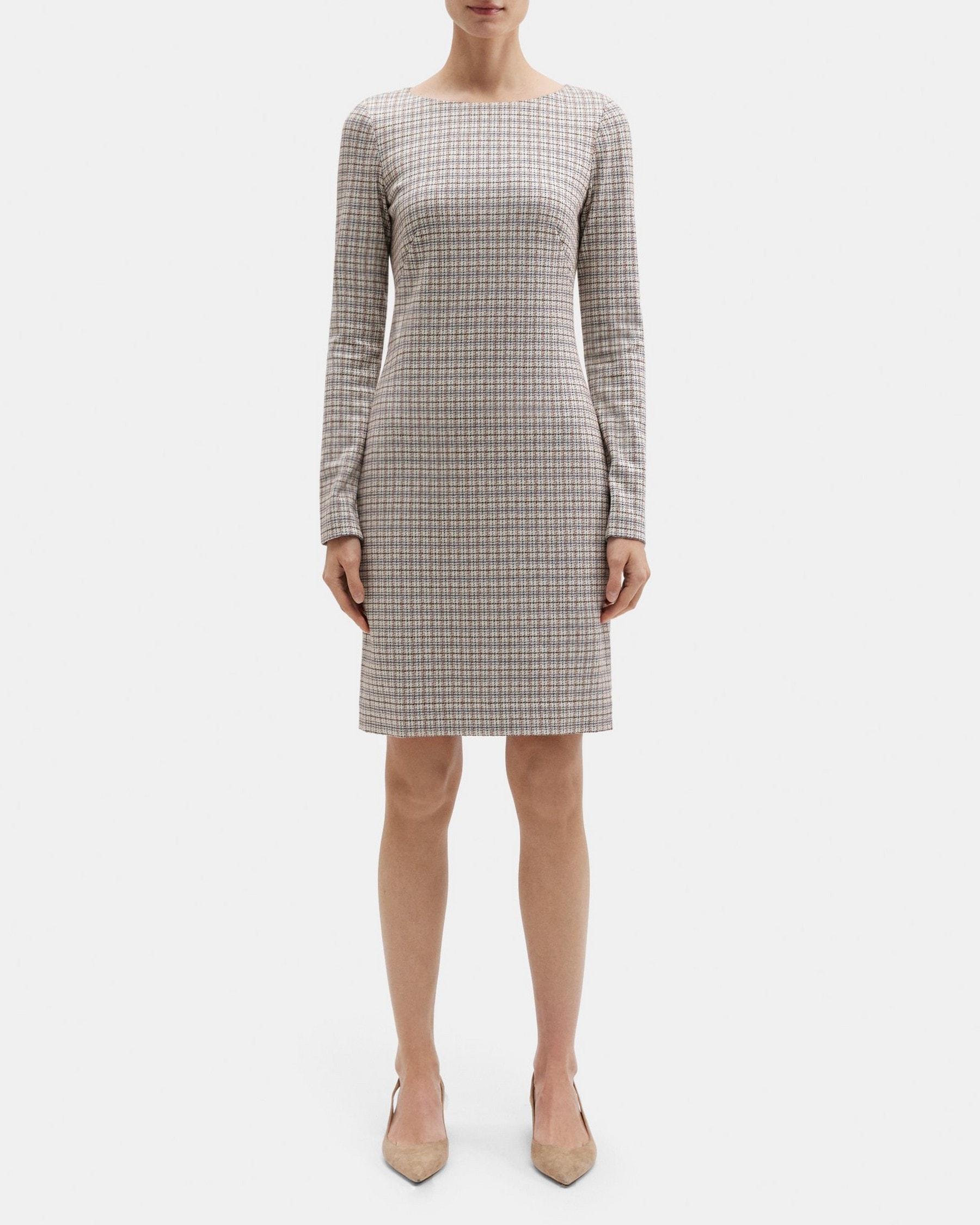 Long-Sleeve Sheath Dress in Plaid Knit Product Image