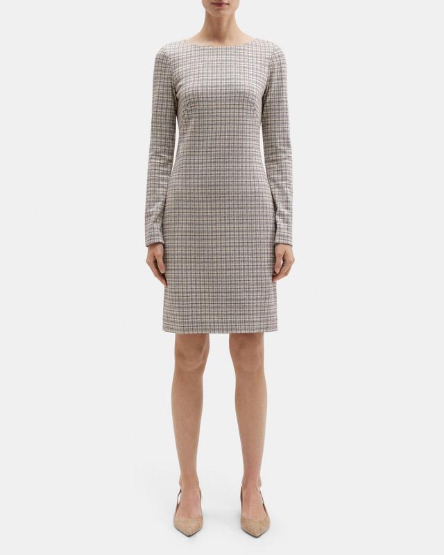 Long-Sleeve Sheath Dress in Plaid Knit Product Image