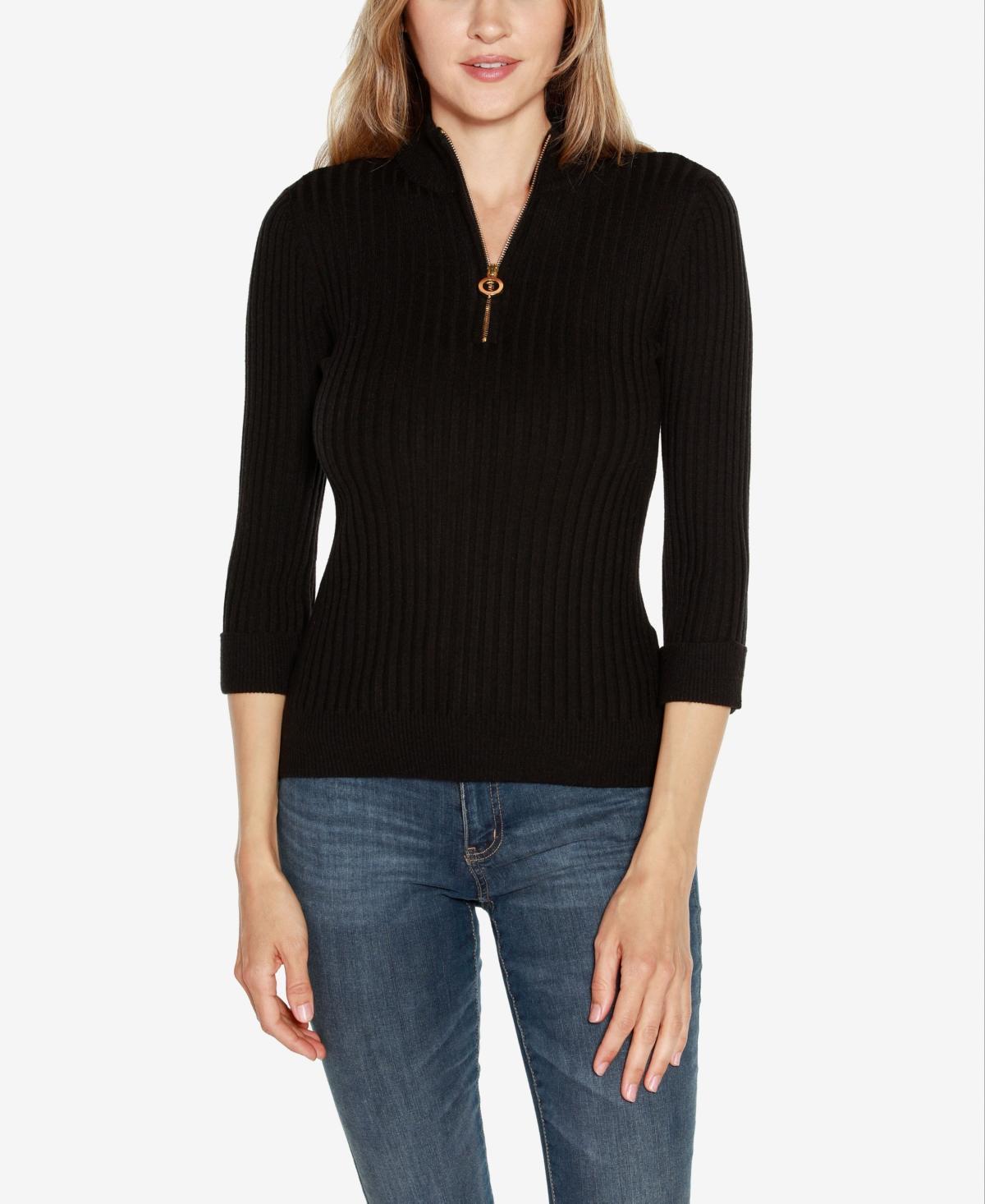 Belldini Black Label Womens Ribbed Quarter-Zip Sweater product image