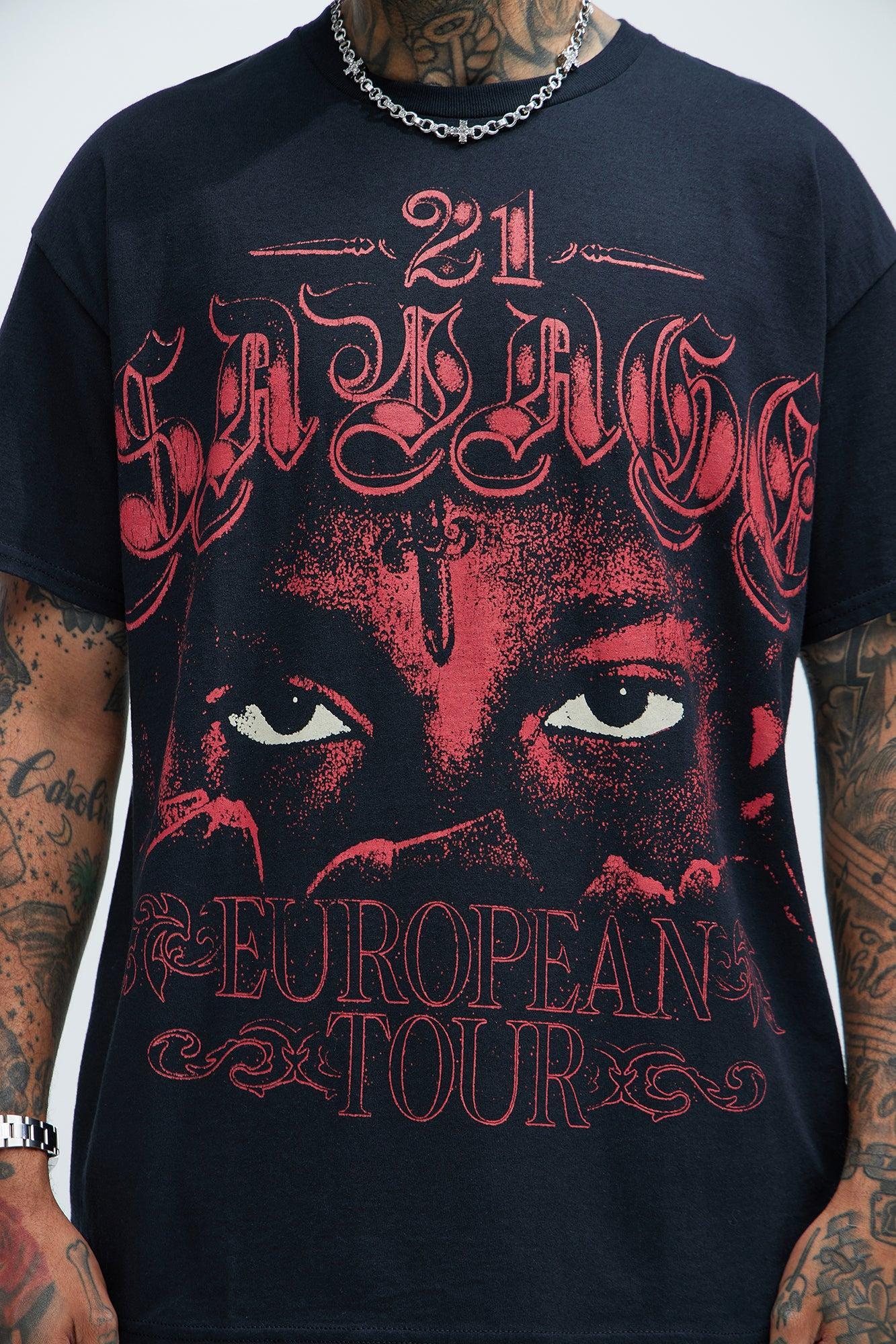 21 Savage European Tour Oversize Short Sleeve Tee - Black Product Image