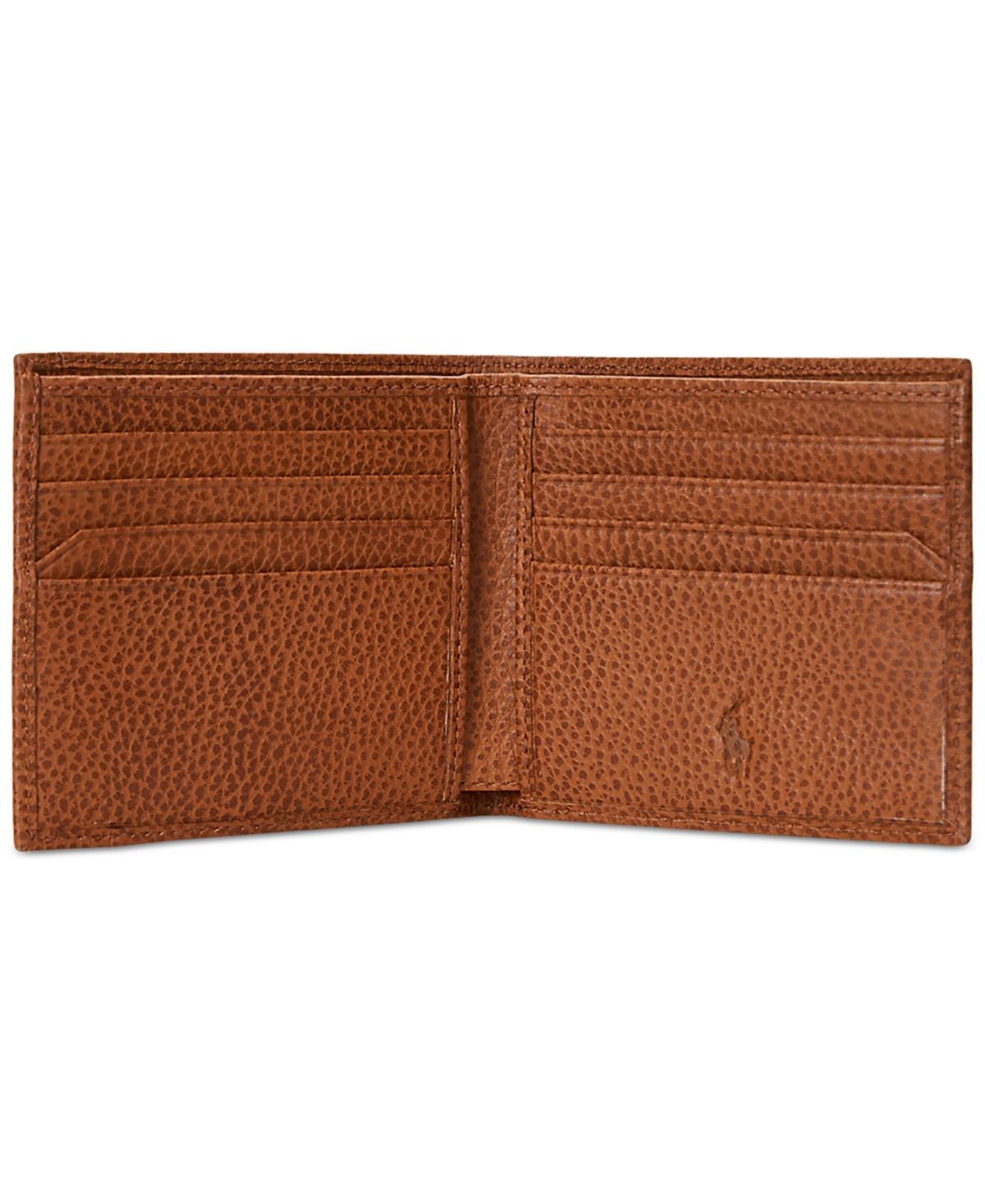 POLO RALPH LAUREN Men's Pebbled Leather Billfold Wallet In Brown Product Image