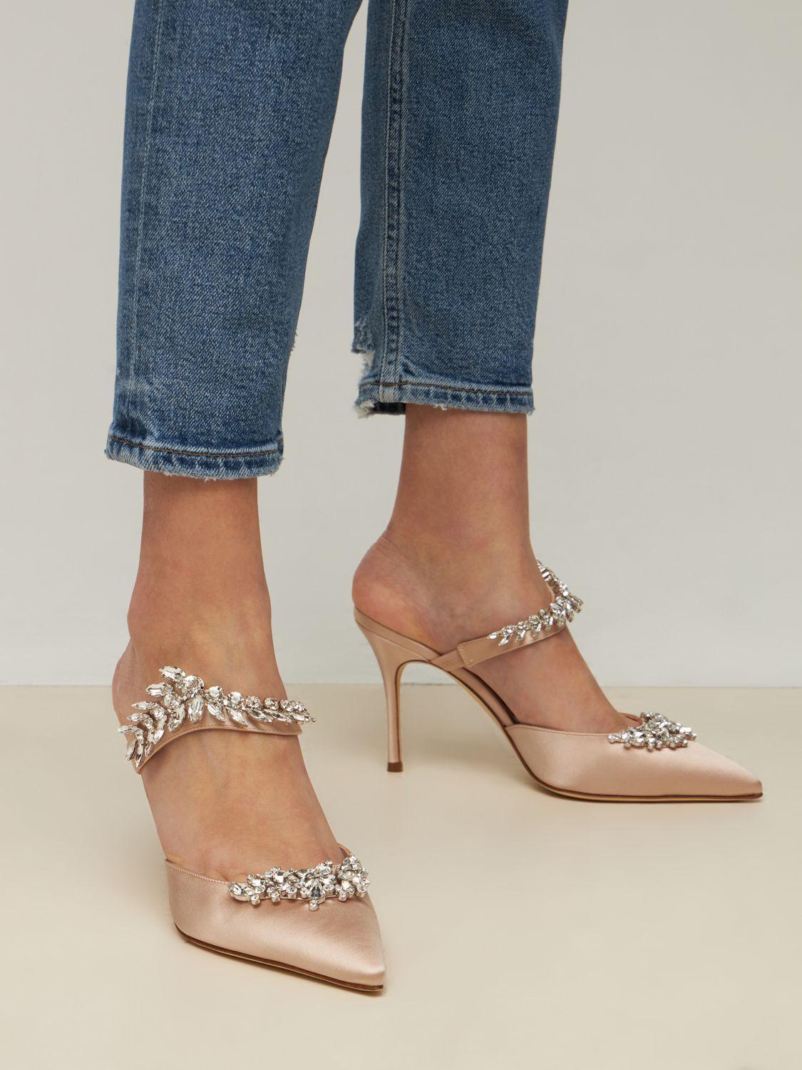 MANOLO BLAHNIK Lurum Crystal-embellished Satin Mules In White Stoned Product Image