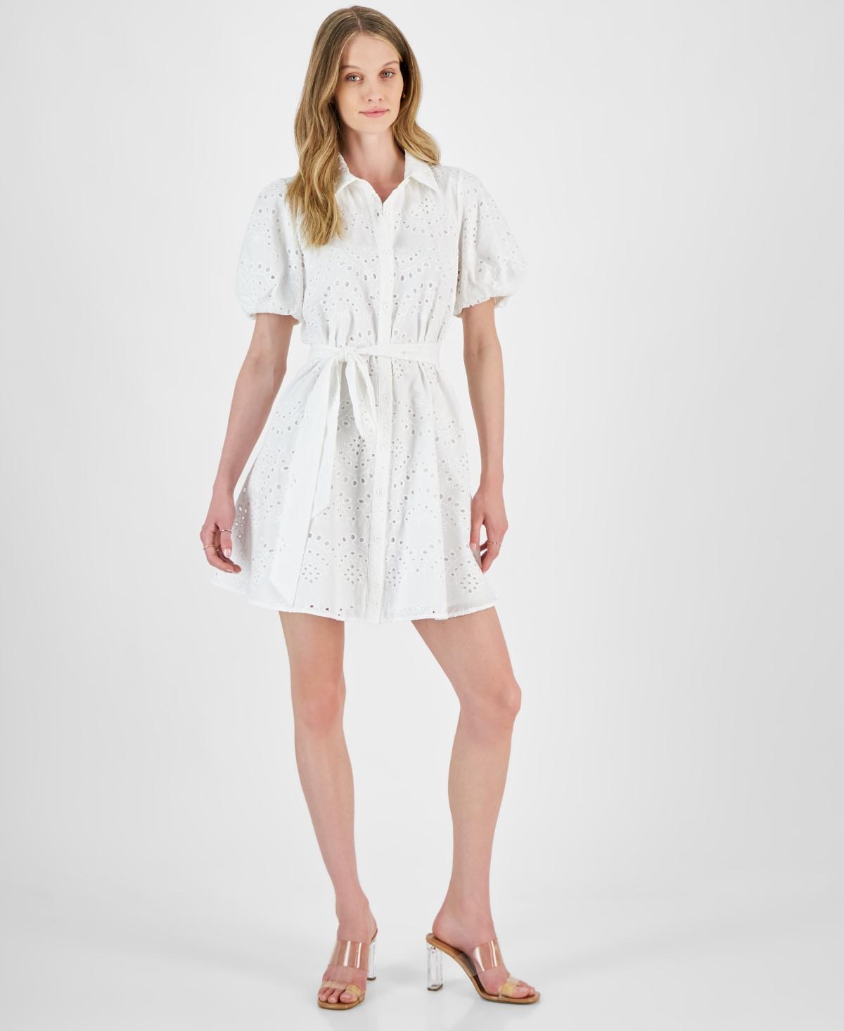 Sam Edelman Womens Puff-Sleeve Belted Eyelet Dress Product Image