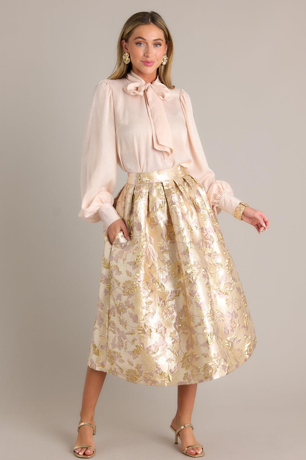 Forever Grateful Gold Jacquard Midi Skirt Product Image