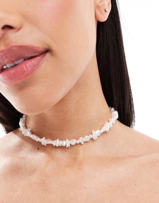 ASOS DESIGN choker necklace with faux chipping and pearl design Product Image