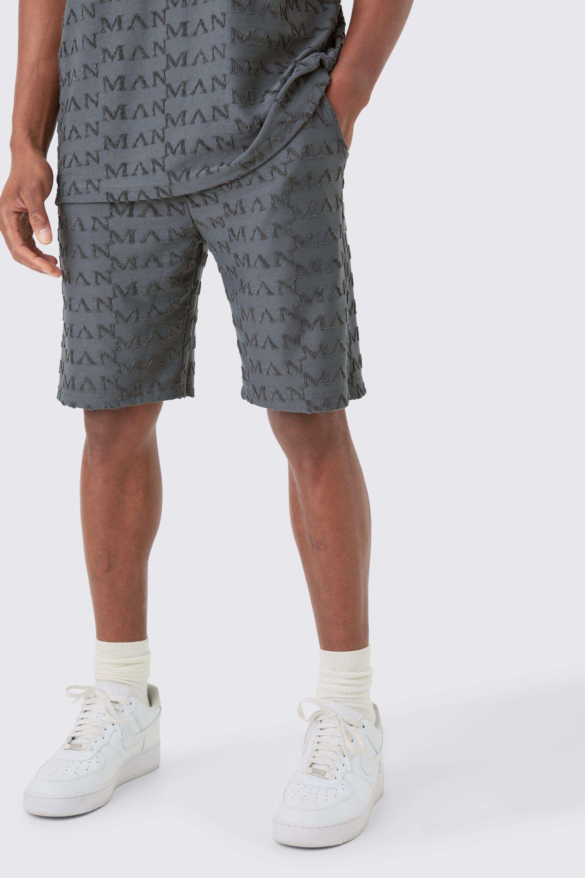 Loose Fit Man Towelling Jacquard Shorts | boohooMAN USA Product Image