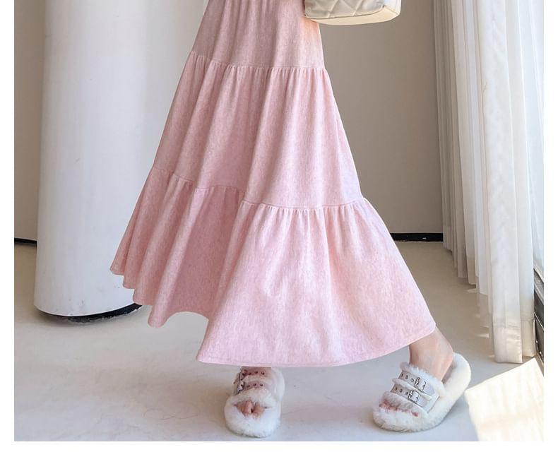 High Waist Plain Knit Maxi A-Line Skirt Product Image