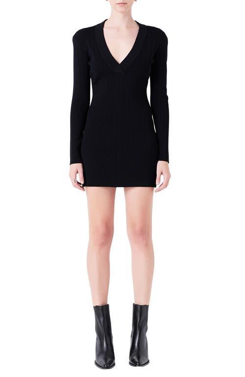 Grey Lab Power Shoulder Long Sleeve Knit Minidress Product Image