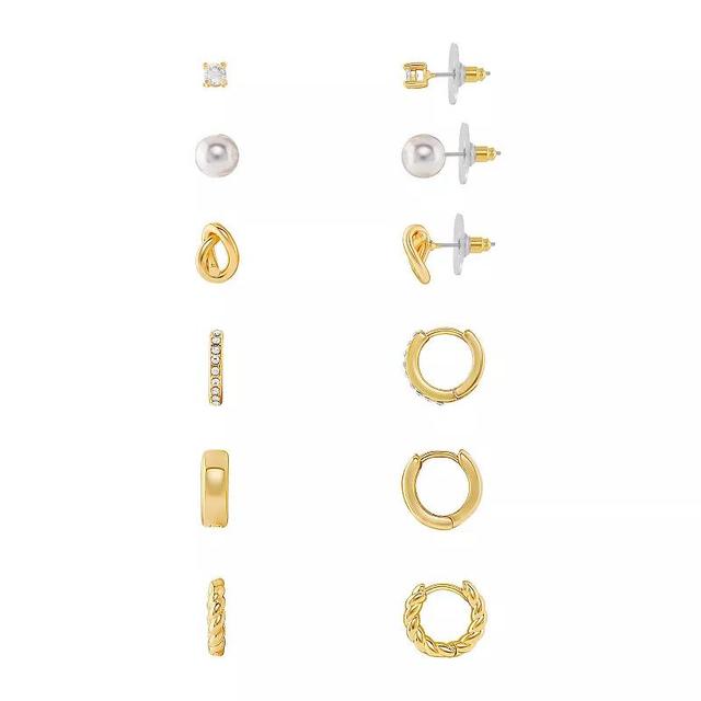 Emberly Gold Tone Crystal & Simulated Pearl Stud & Hoop Earrings 6-pack Set, Womens, Yellow Product Image