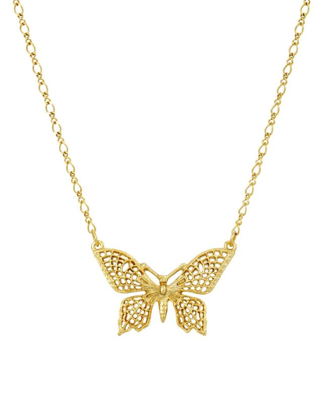 1928 Gold Tone Lacy Butterfly Pendant Necklace, Womens, Yellow Product Image