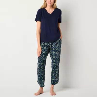 Liz Claiborne Womens V-Neck Short Sleeve 2-pc. Pant Pajama Set Product Image