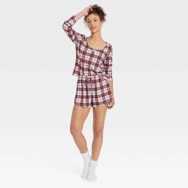 Womens 3pc Long Sleeve Shirt and Shorts with Socks Pajama Set - Colsie Blue Plaid XL Product Image