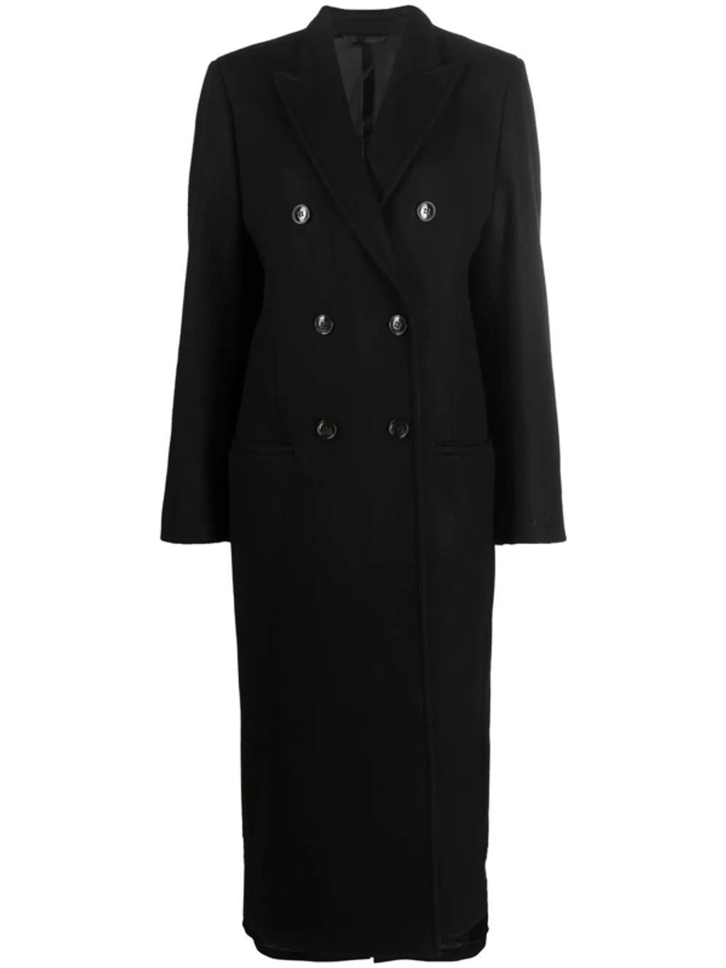 Double-breasted Mid-length Tailored Overcoat In Black Product Image