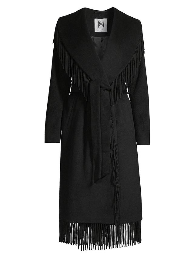 Milly Fringe Trim Wool Blend Coat Product Image