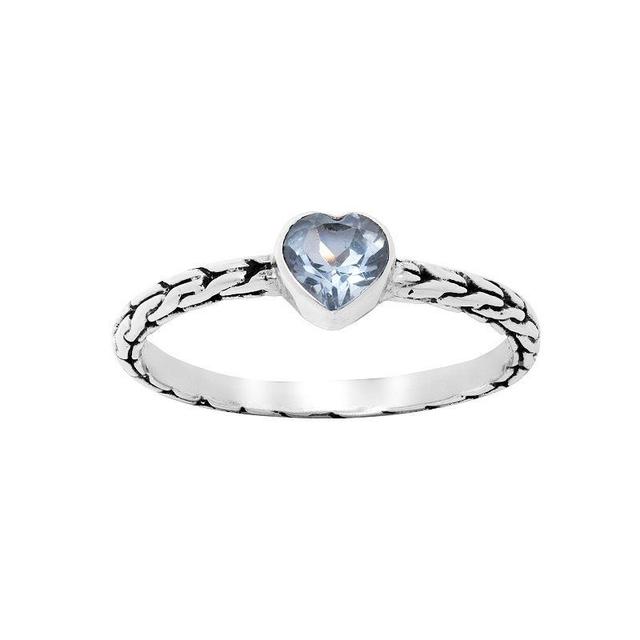 Main and Sterling Oxidized Sterling Silver Blue Topaz Heart Ring, Womens Product Image