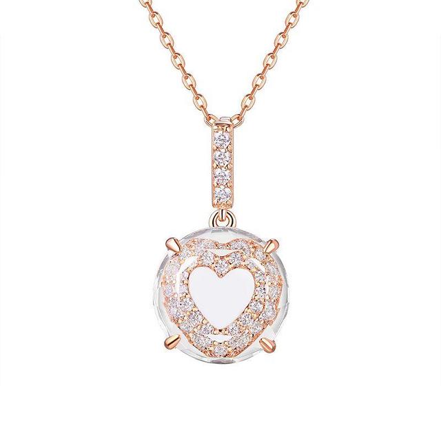 La Lumina 14k Rose Gold Cubic Zirconia Accent Heart Pendant Necklace, Womens Rose Tone White Product Image