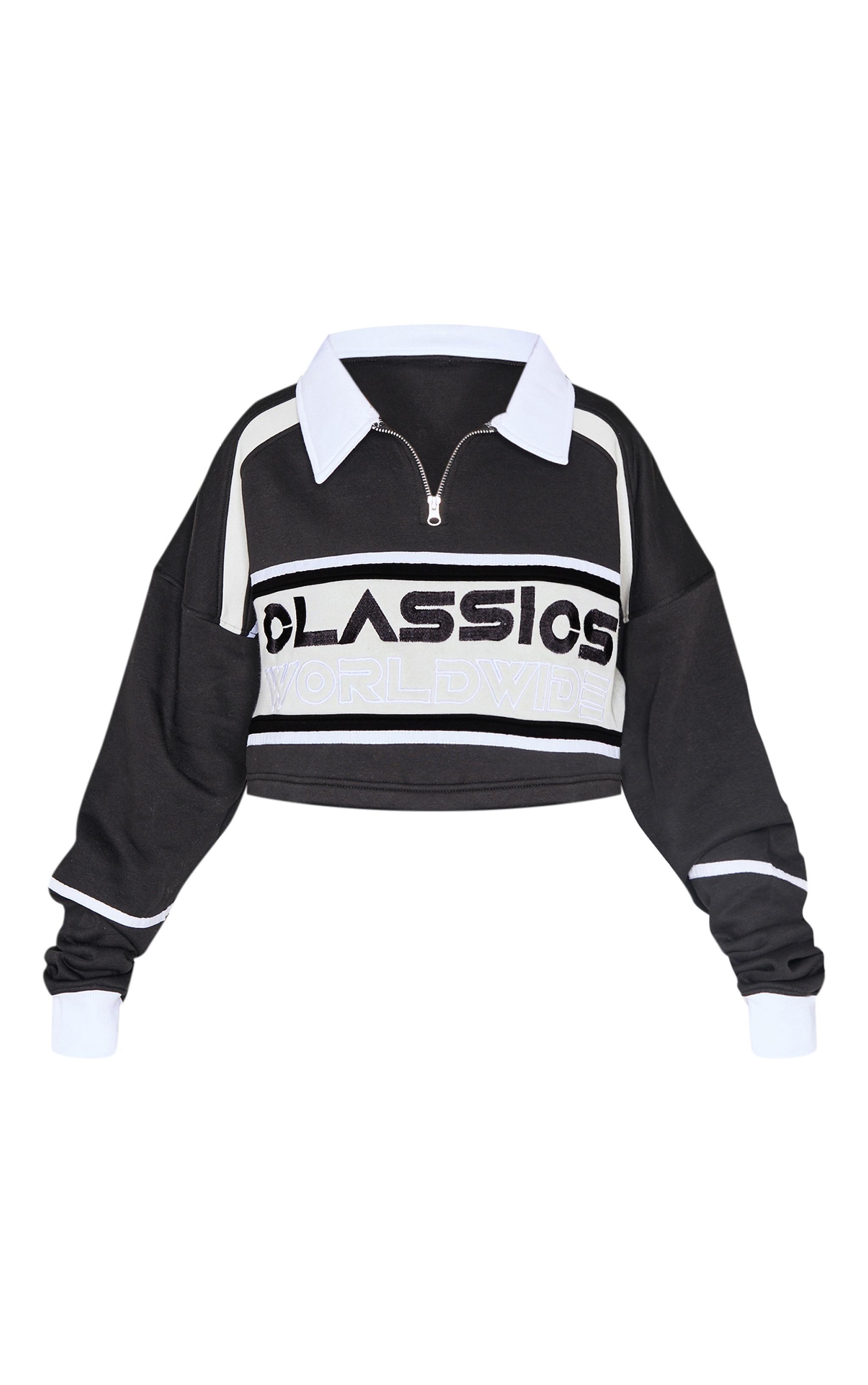 Black Classics Embroidered Half Zip Cropped Sweatshirt Product Image