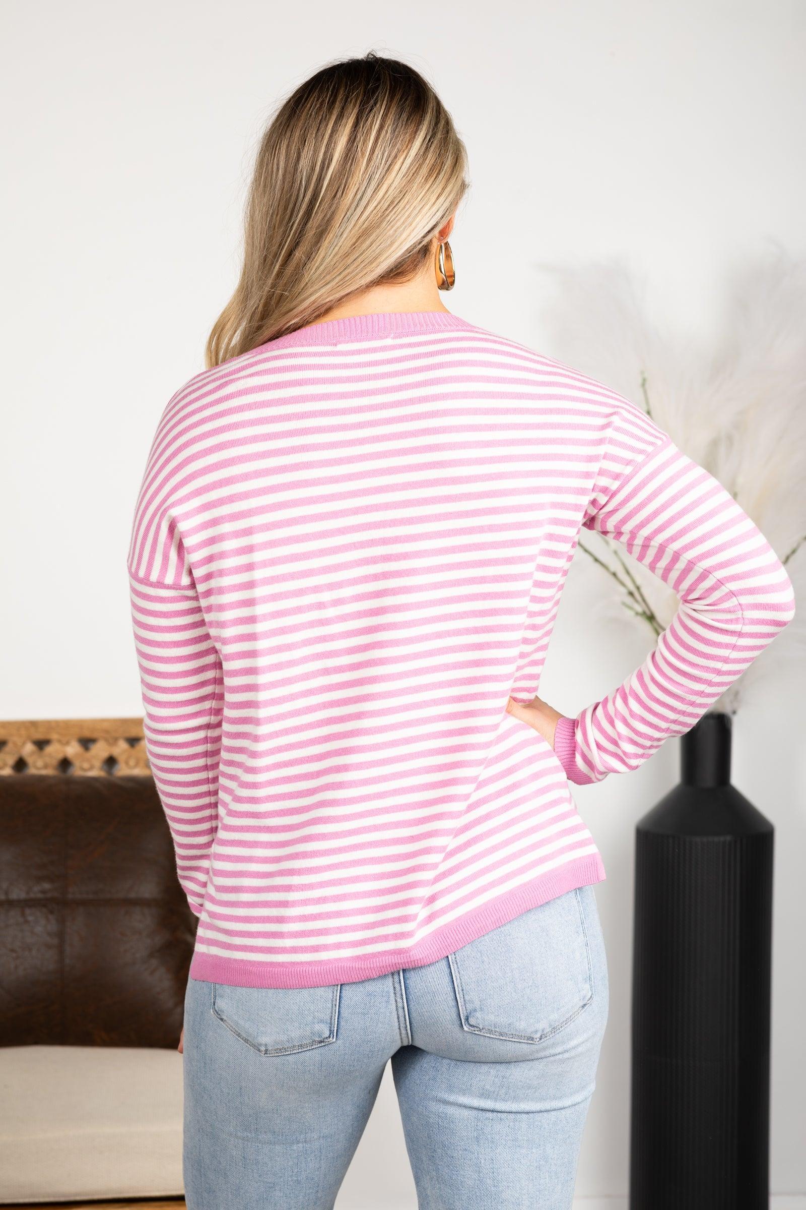 Striped Contrast Rib Detail Pullover Sweater Product Image