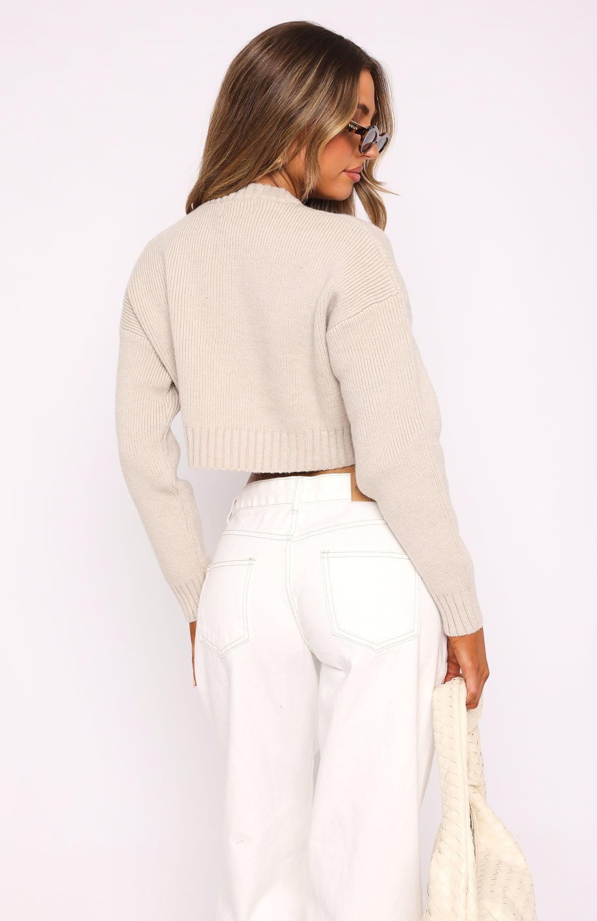 Slouch Around Cropped Knit Sweater Taupe Product Image