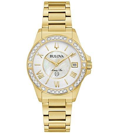 Bulova Womens Marine Star Diamond (1/10 ct. t.w. Stainless Steel Bracelet Watch 32mm - Rose Gold-tone Product Image