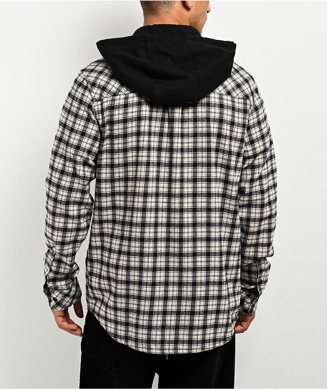 Empyre Chancer Black & Cream Plaid Hooded Zip Flannel Shirt Product Image