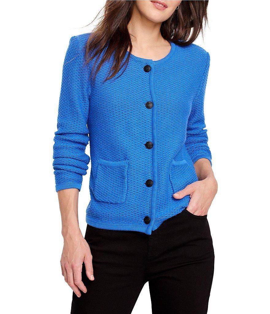 NIC + ZOE Textured Knit V-Neck Long Sleeve Button Front Cardigan Product Image