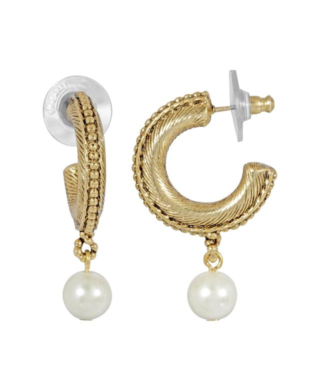 1928 14kt. Gold Dipped Hoop Pearl Drop Hoop Earrings Product Image