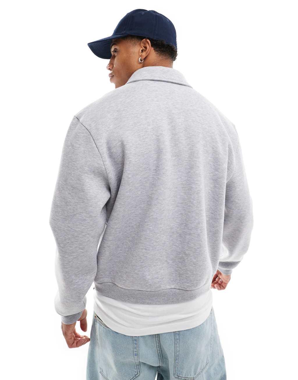 ASOS DESIGN boxy 1/2 zip rugby sweatshirt in gray Product Image