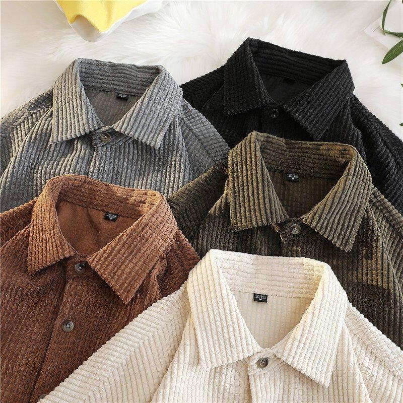 Long-Sleeve Corduroy Button-Up Plain Shirt Product Image