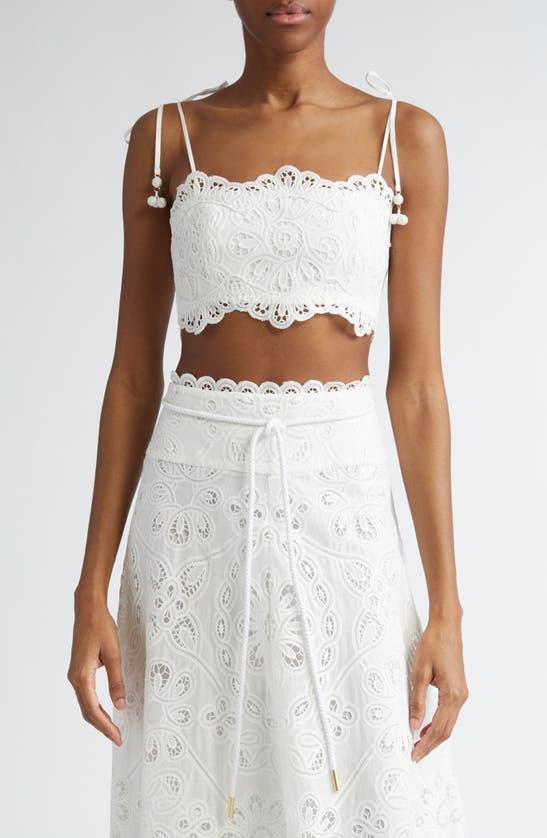 ZIMMERMANN Ottie Embroidered Cotton Crop Top In Ivory Product Image