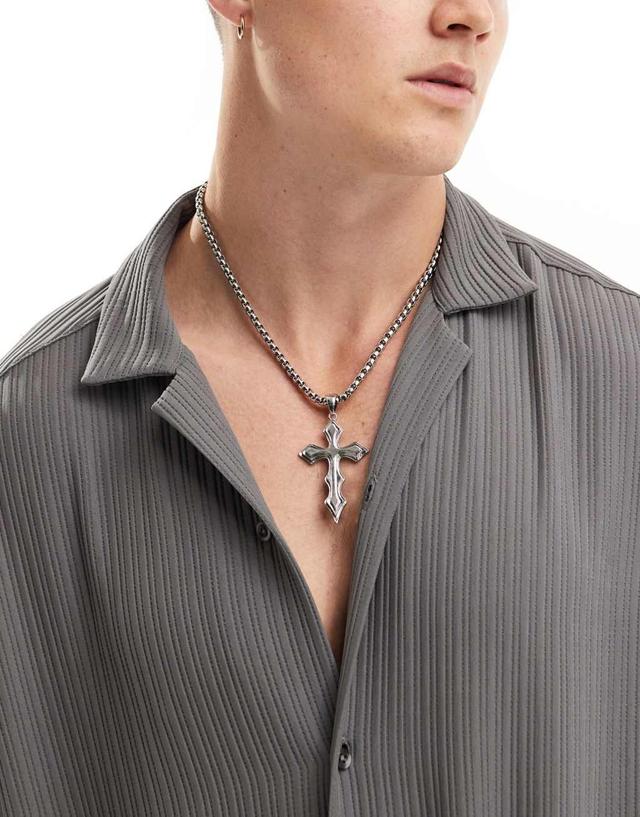 ASOS DESIGN necklace with oversized molten cross in silver tone Product Image