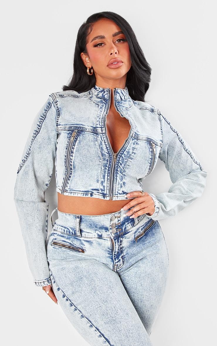 Shape Light Blue Denim Cropped Fitted Jacket Product Image