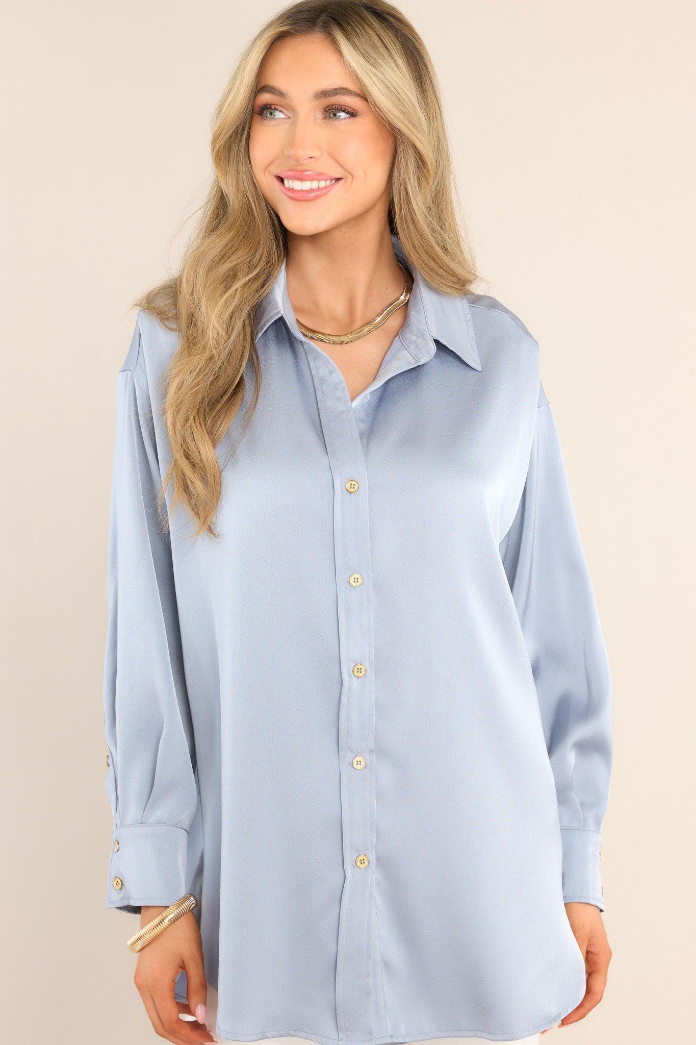 Timeless Treasure Sky Blue Button Front Top Product Image