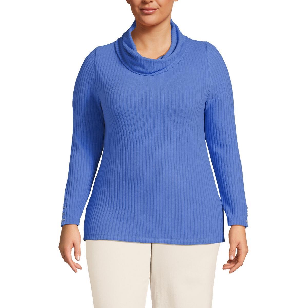 Lands End Womens Plus Size Long Sleeve Wide Rib Cowl Neck Tee Product Image