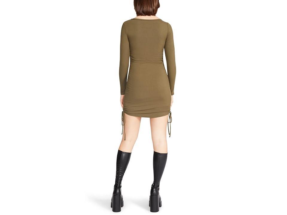 Steve Madden # 1 Crush Long Sleeve Adjustable Rib Knit Mini Dress (Olive Night) Women's Dress Product Image