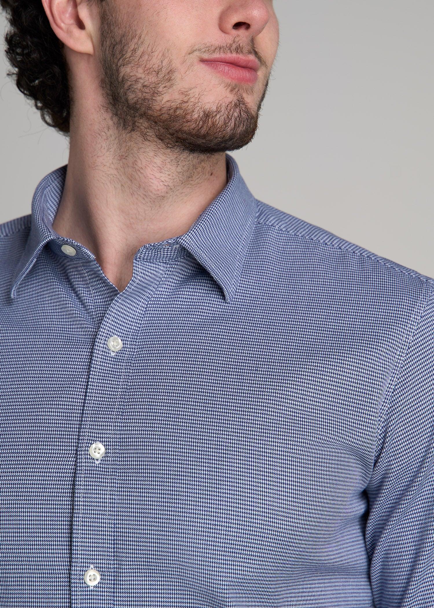 Oskar Button-Up Shirt for Tall Men in Navy Houndstooth Product Image