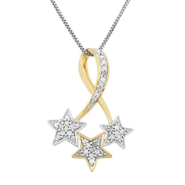 1/6 Carat T.W. Diamond Sterling Silver and 18k Gold Two Tone Triple Star Pendant Necklace, Womens White Product Image