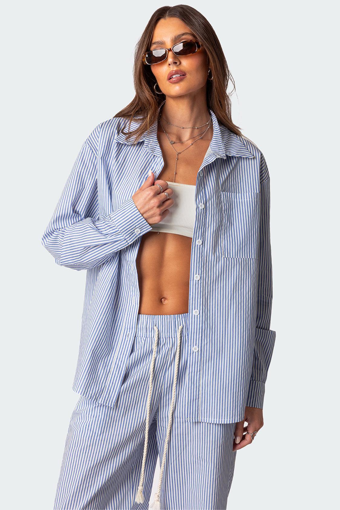 Oversized Pinstripe Button Up Shirt Product Image