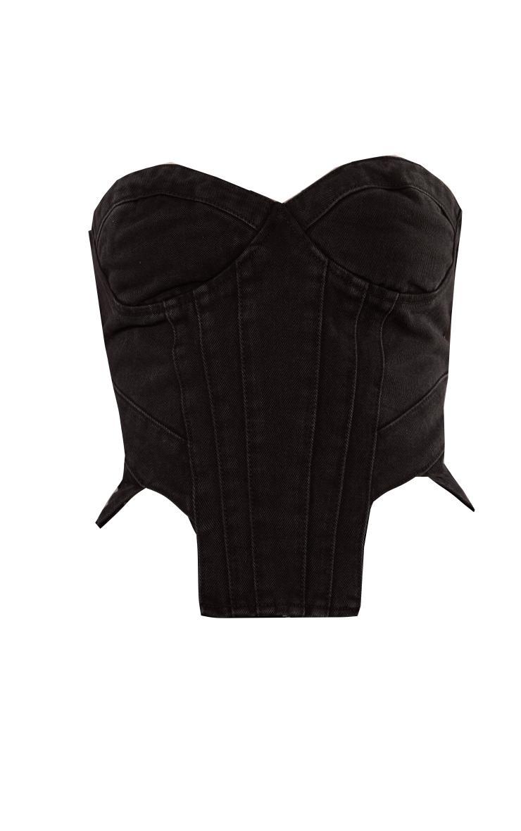 Washed Black Seam Detail Corset Denim Top Product Image