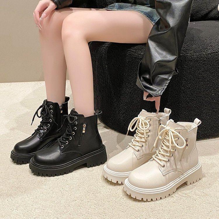 Lace-Up Platform Chunky Heel Short Boots Product Image