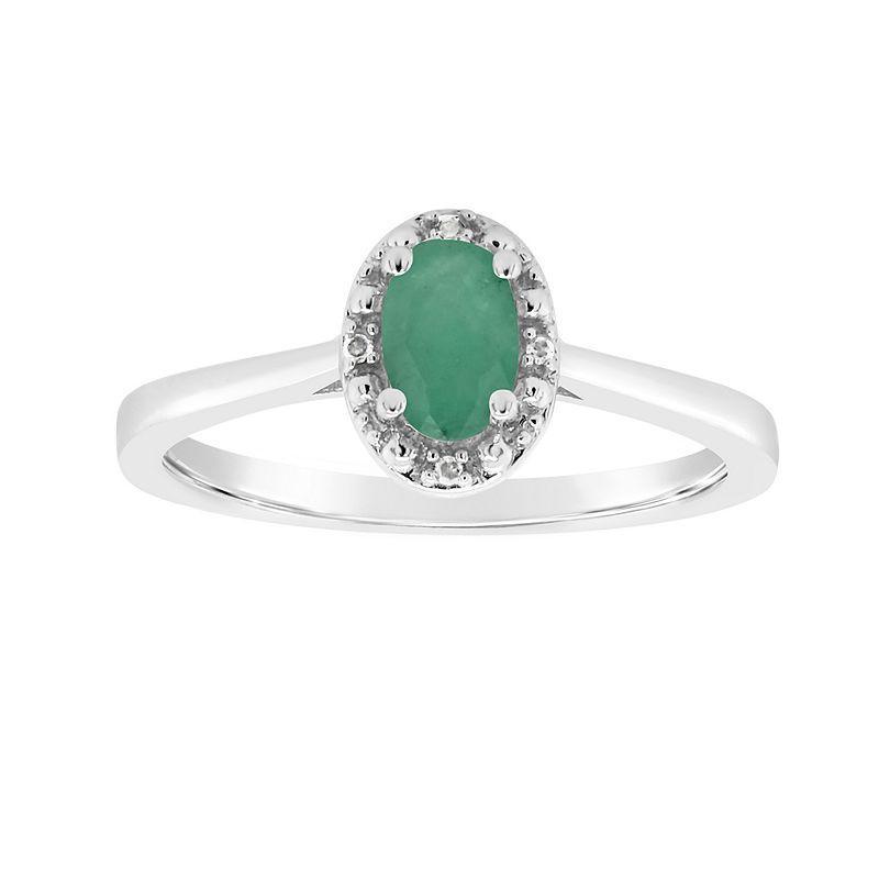 Belk & Co Sterling Silver 6X4Mm Oval Emerald Diamond Accent Halo Ring Product Image