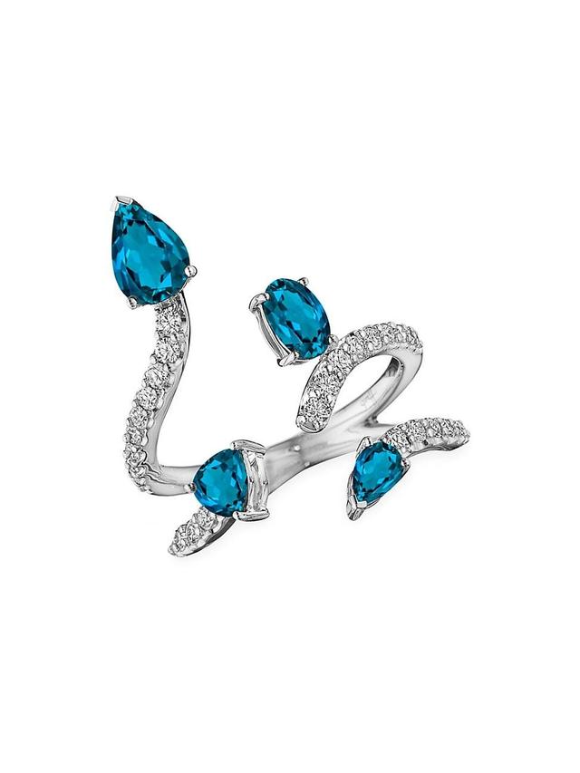 Womens Mirage 18K White Gold, Diamond & Blue Topaz Wraparound Ring Product Image